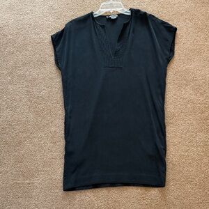 Vince Black Short-Sleeve V-Neck Silk Tunic XS